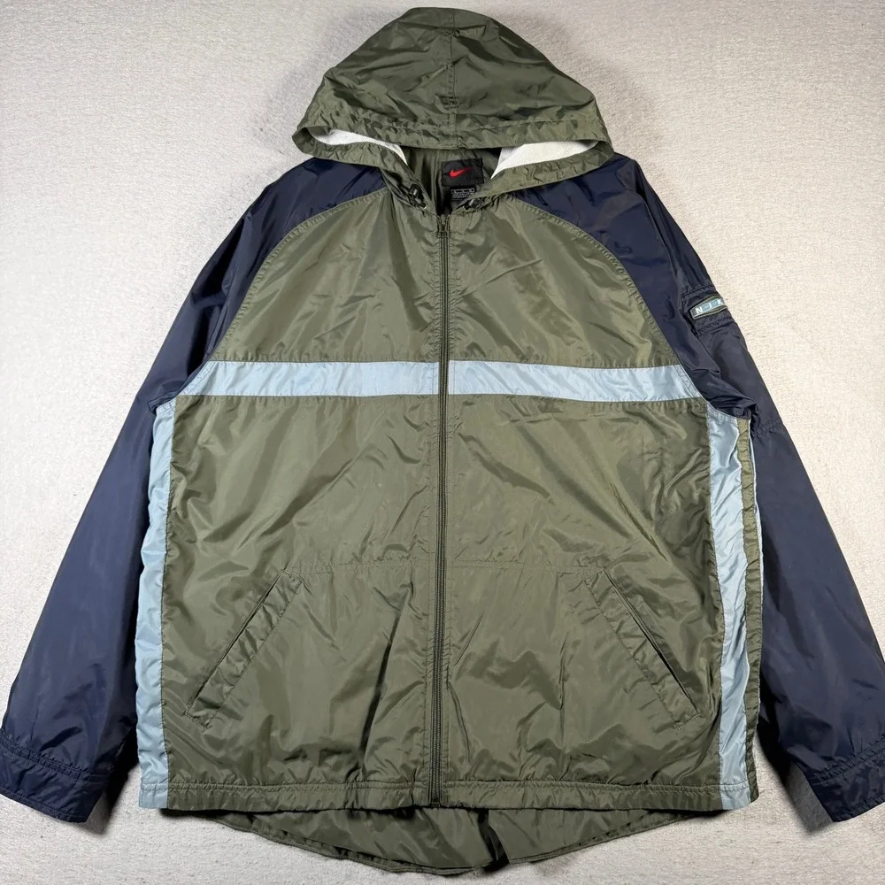 Vintage Nike Windbreaker Jacket‎ Hooded Olive Navy Blue Athletic Mens XL Wind